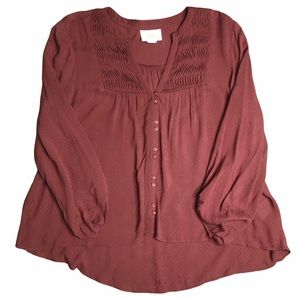 Anthropologie Maeve Pin Tuck Peasant Blouse